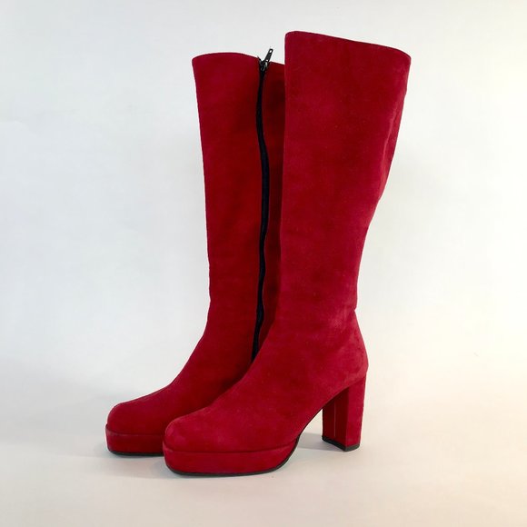 Shoes - Vintage Made in Italy Red Suede Boots